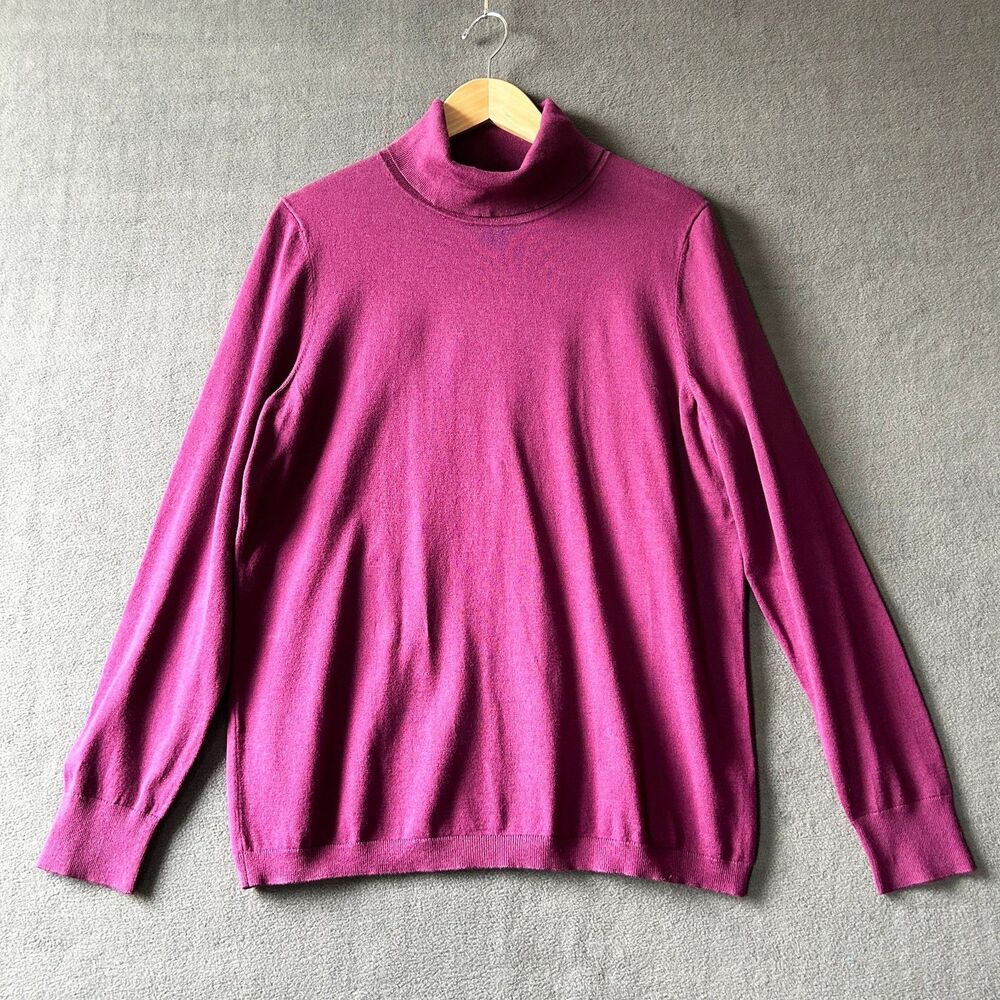 Talbots Magenta Turtleneck Sweater Women's Petite XL Cotton Knit Stretch